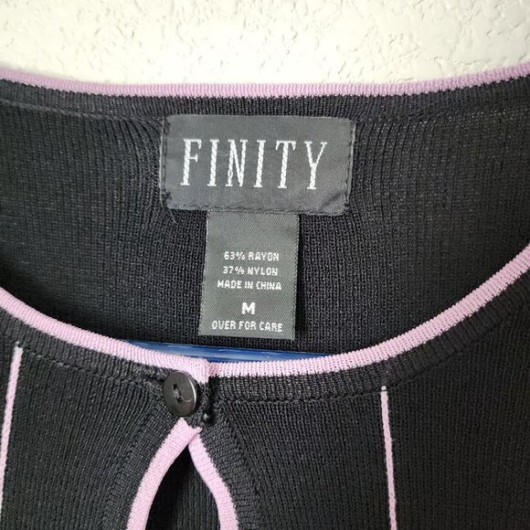FINITY VINTAGE 90s single button cardigan sweater slinky knit black stripe M - Picture 7 of 9